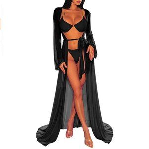 Sheer Mesh Long Black Cover Up